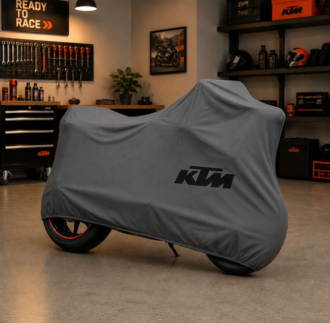 KTM Premium Indoor Motorcycle Cover – Soft Breathable Stretch Fabric Garage Dust Protection