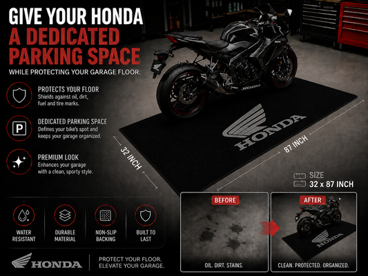 Honda Motorcycle Garage Mat – Premium Garage Floor Protection 32x87 Inch