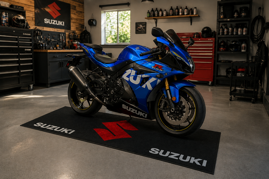 Suzuki Motorcycle Garage Floor Mat 32x87 Inches Premium Showroom Rug