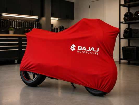 Bajaj Premium Indoor Motorcycle Cover – Soft Breathable Stretch Fabric Garage Dust Protection