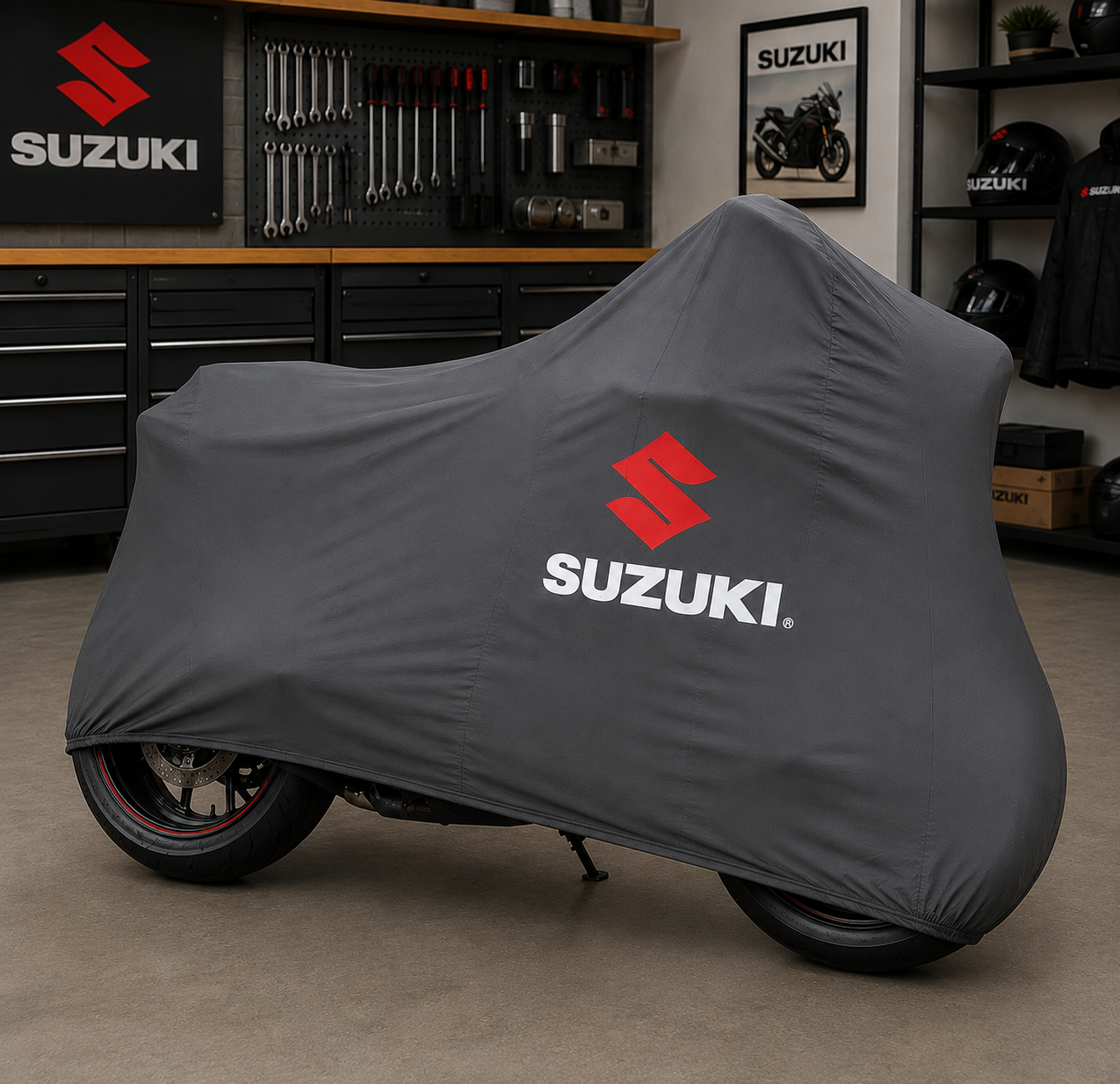 Suzuki Premium Indoor Motorcycle Cover – Soft Breathable Stretch Fabric Garage Dust Protection