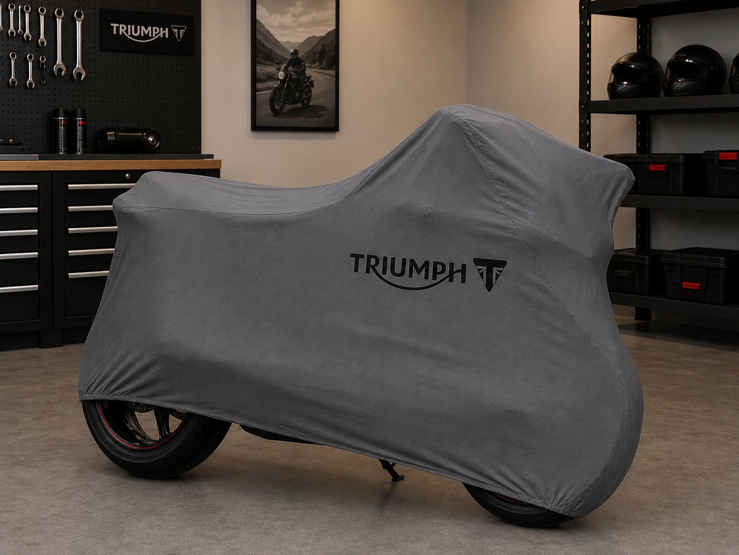 Triumph Premium Indoor Motorcycle Cover – Soft Breathable Stretch Fabric Garage Dust Protection