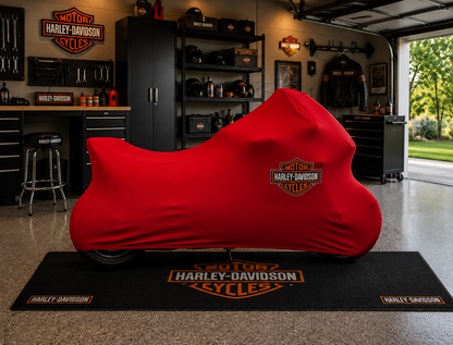 Harley Davidson Motorcycle Rug & Cover BUNDLE – Choose Indoor or Outdoor Cover