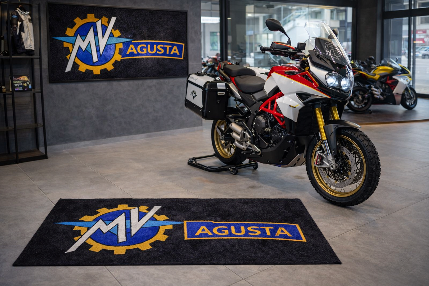 MV AGUSTA Motorcycle Garage Floor Mat 32x87 Inches Premium Showroom Rug
