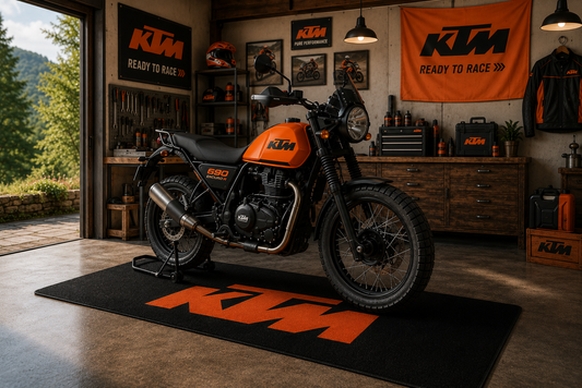 KTM Motorcycle Garage Mat – Premium 32x87 Inch Parking Floor Mat