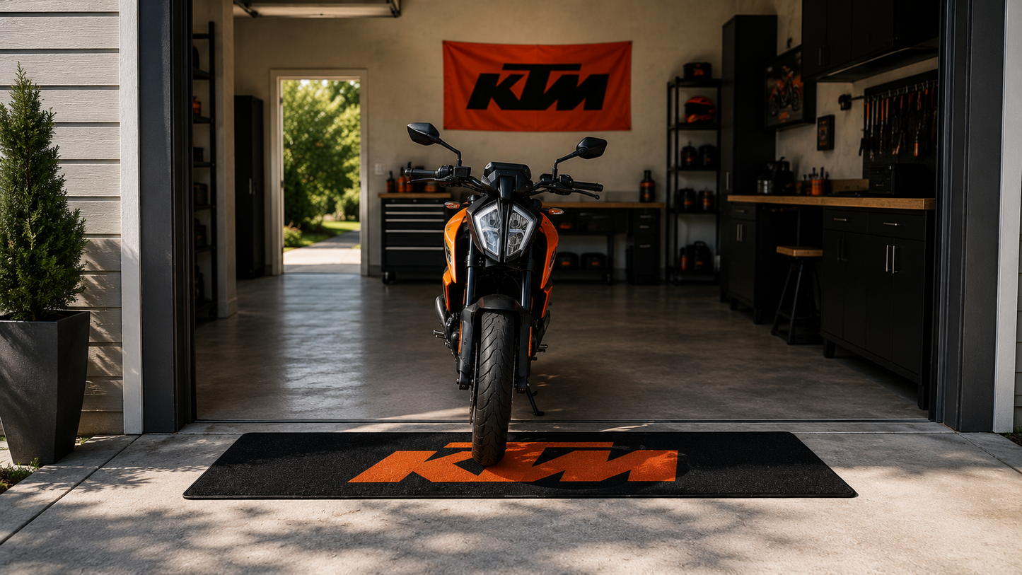 KTM Motorcycle Garage Mat – Premium 32x87 Inch Parking Floor Mat