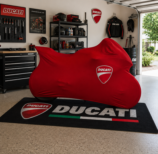 Ducati Motorcycle Rug & Cover BUNDLE – Choose Indoor or Outdoor Cover