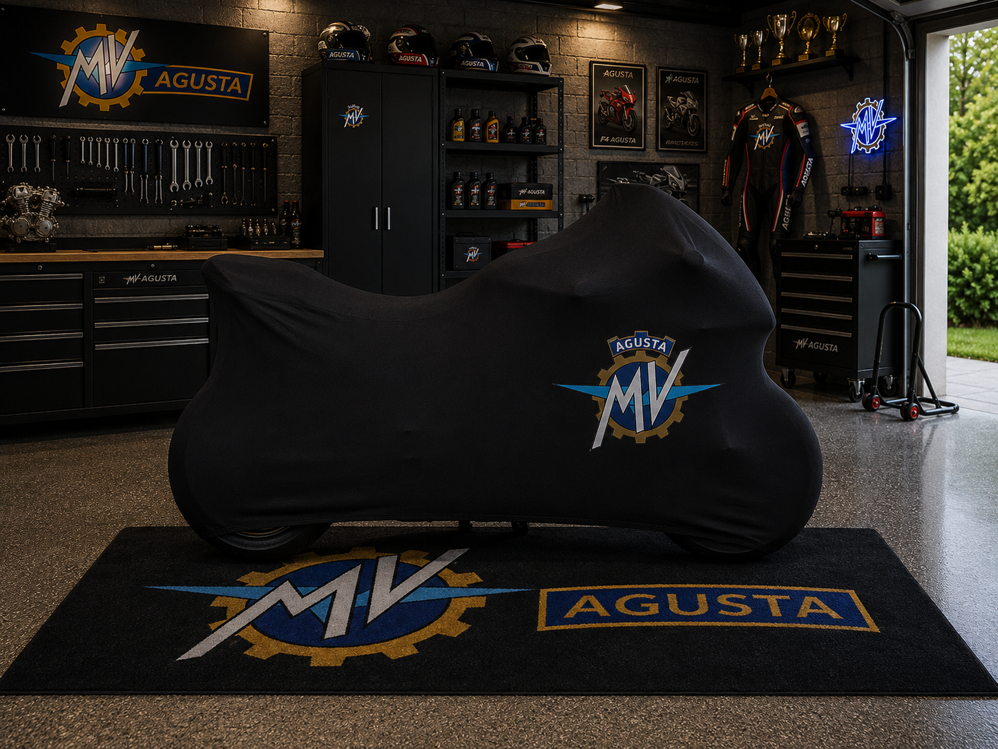 MV AGUSTA Motorcycle Rug & Cover BUNDLE – Choose Indoor or Outdoor Cover