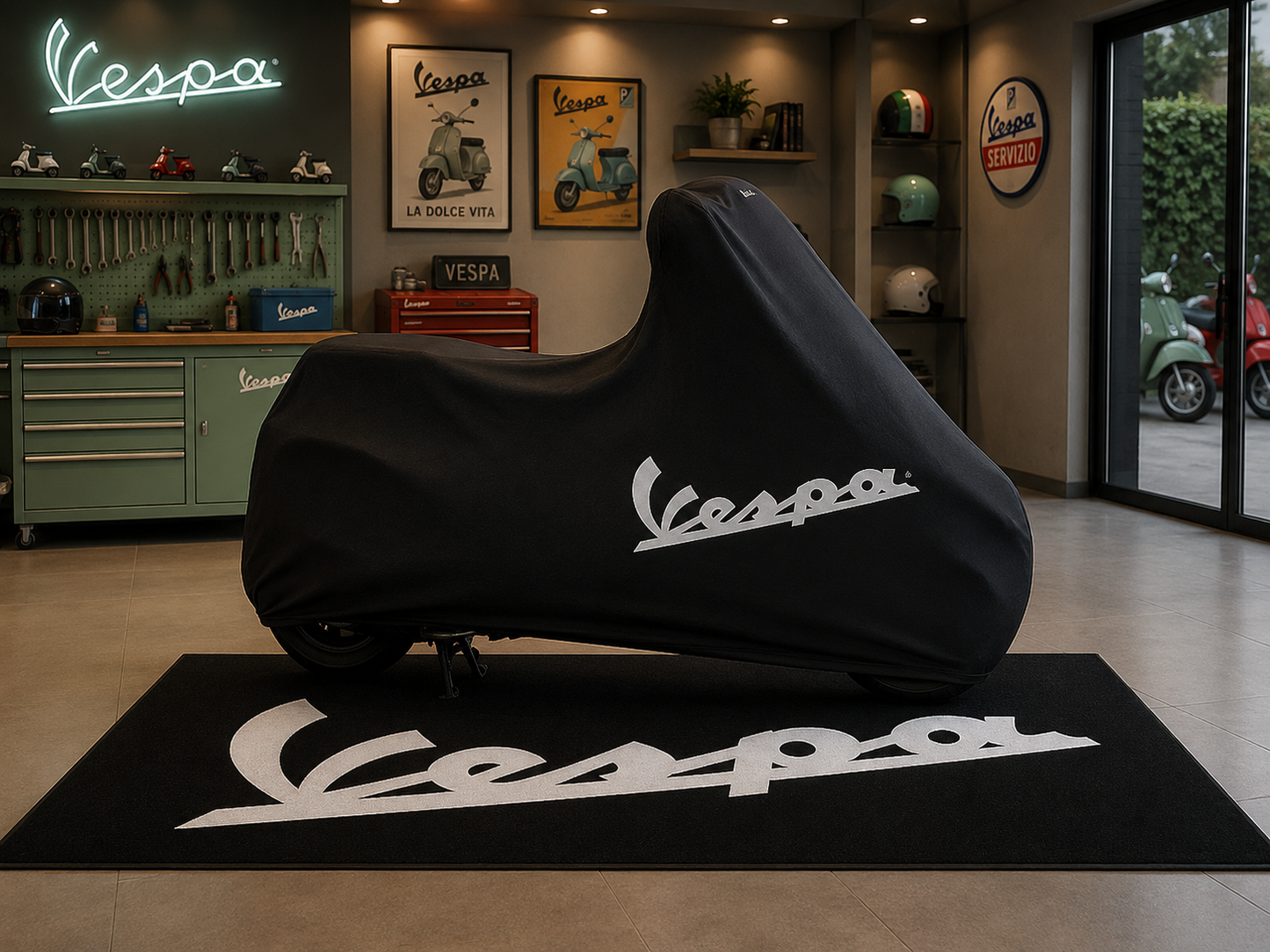 Vespa Motorcycle Rug & Cover BUNDLE – Choose Indoor or Outdoor Cover