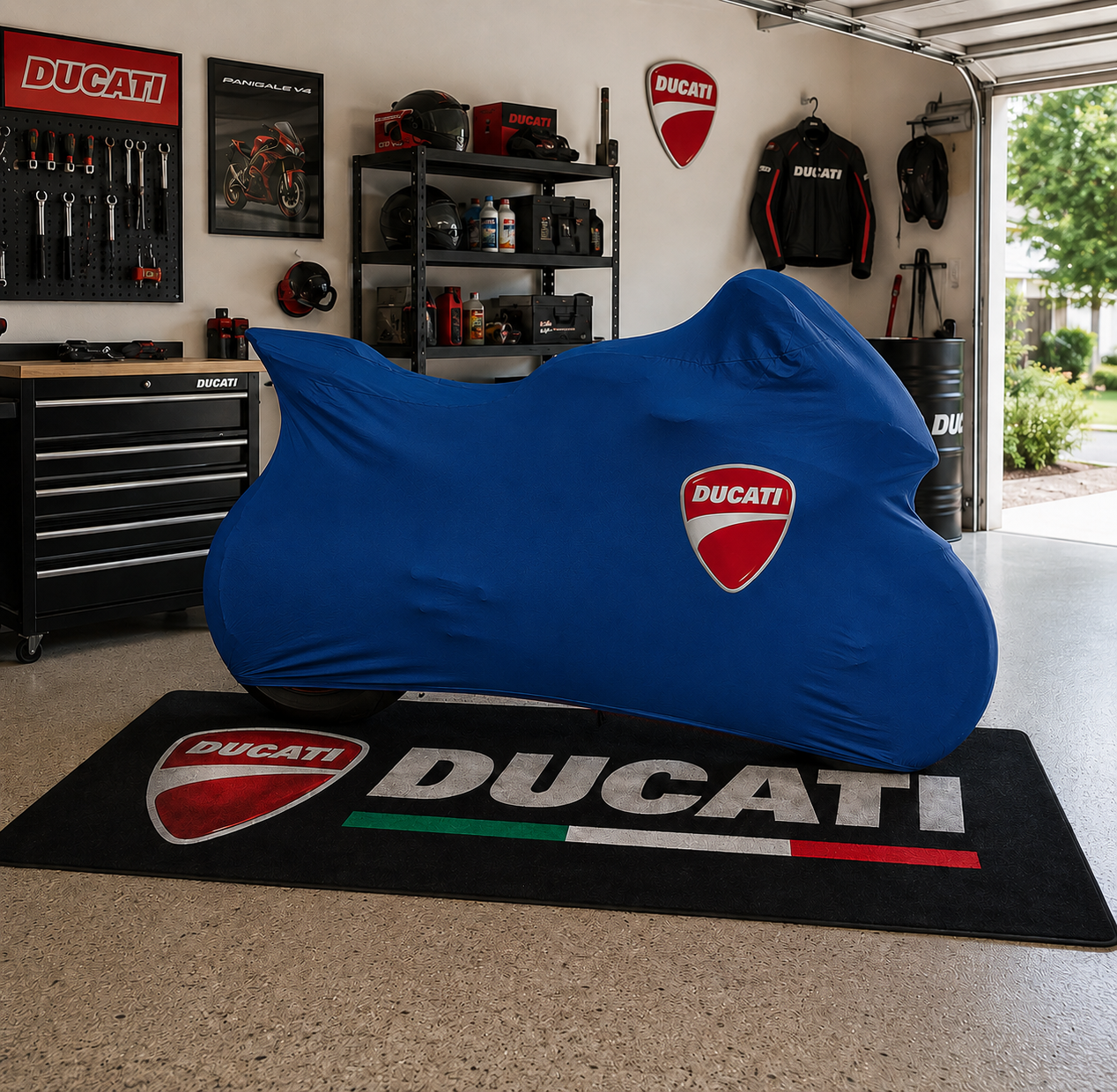 Ducati Motorcycle Rug & Cover BUNDLE – Choose Indoor or Outdoor Cover