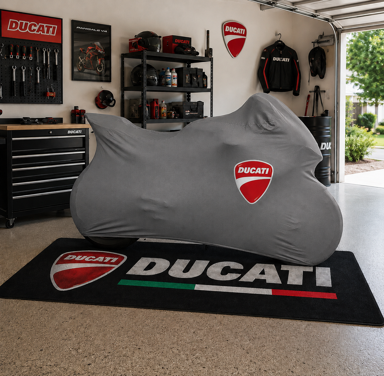 Ducati Motorcycle Rug & Cover BUNDLE – Choose Indoor or Outdoor Cover