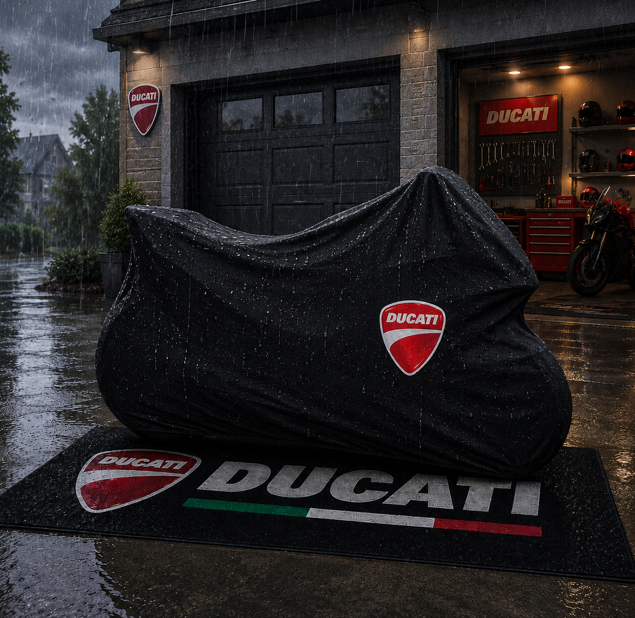 Ducati Motorcycle Rug & Cover BUNDLE – Choose Indoor or Outdoor Cover