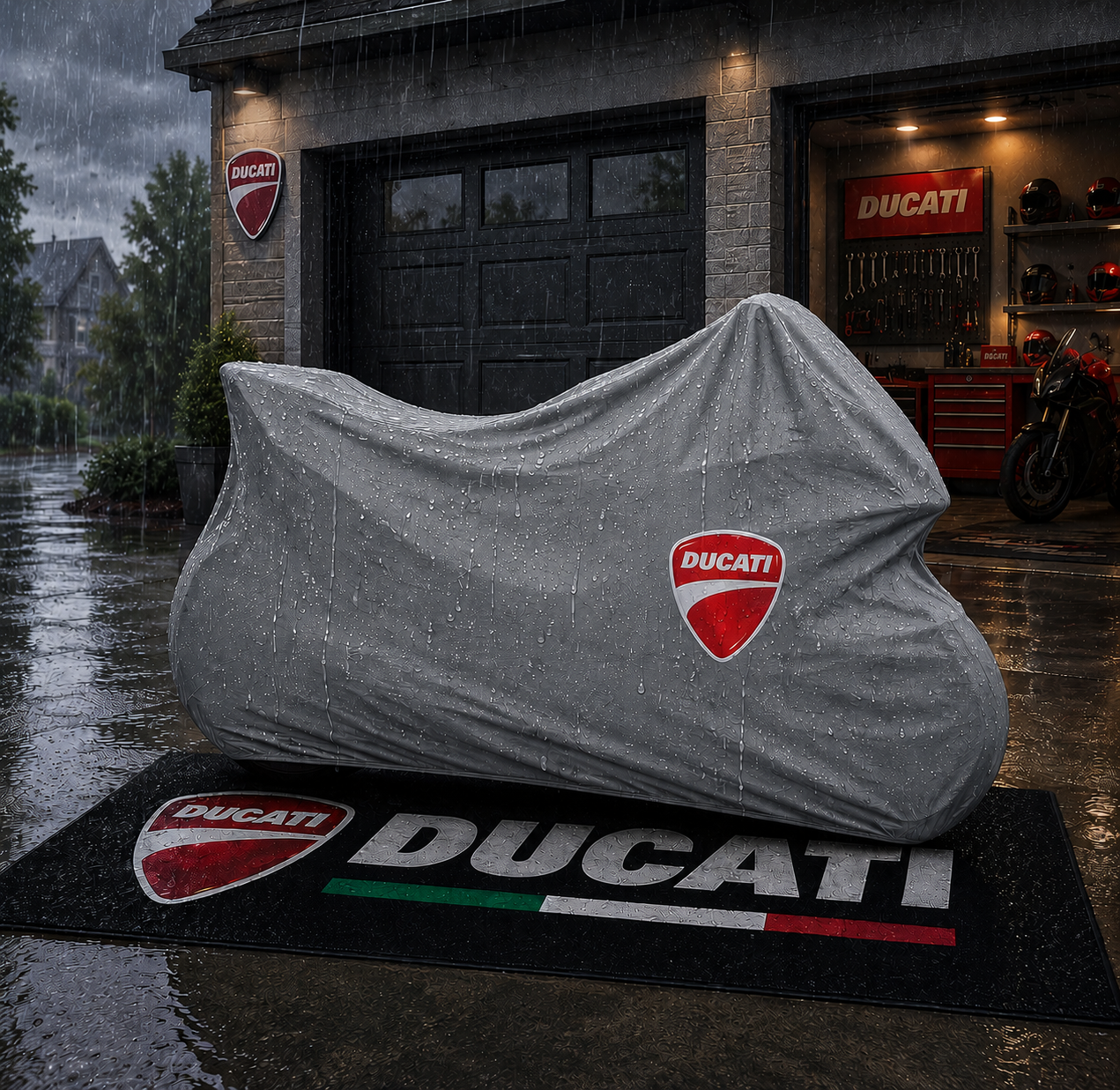 Ducati Motorcycle Rug & Cover BUNDLE – Choose Indoor or Outdoor Cover