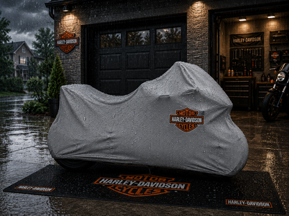 Harley Davidson Motorcycle Rug & Cover BUNDLE – Choose Indoor or Outdoor Cover
