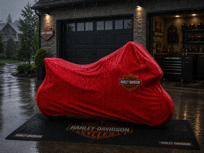Harley Davidson Motorcycle Rug & Cover BUNDLE – Choose Indoor or Outdoor Cover