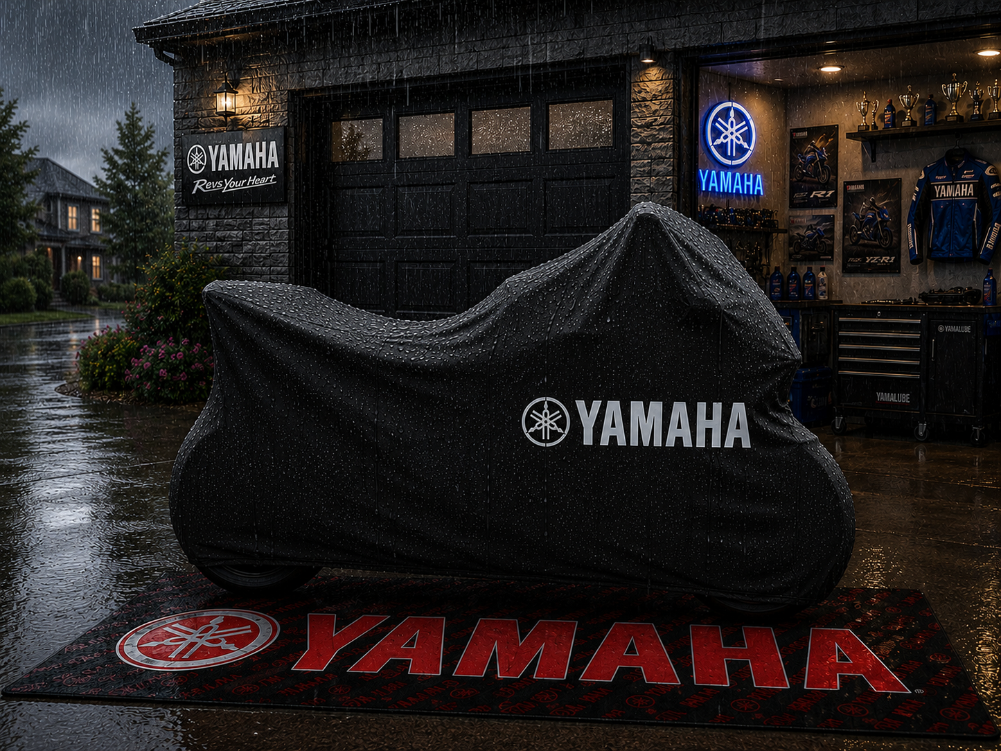 YAMAHA Motorcycle Rug & Cover BUNDLE – Choose Indoor or Outdoor Cover