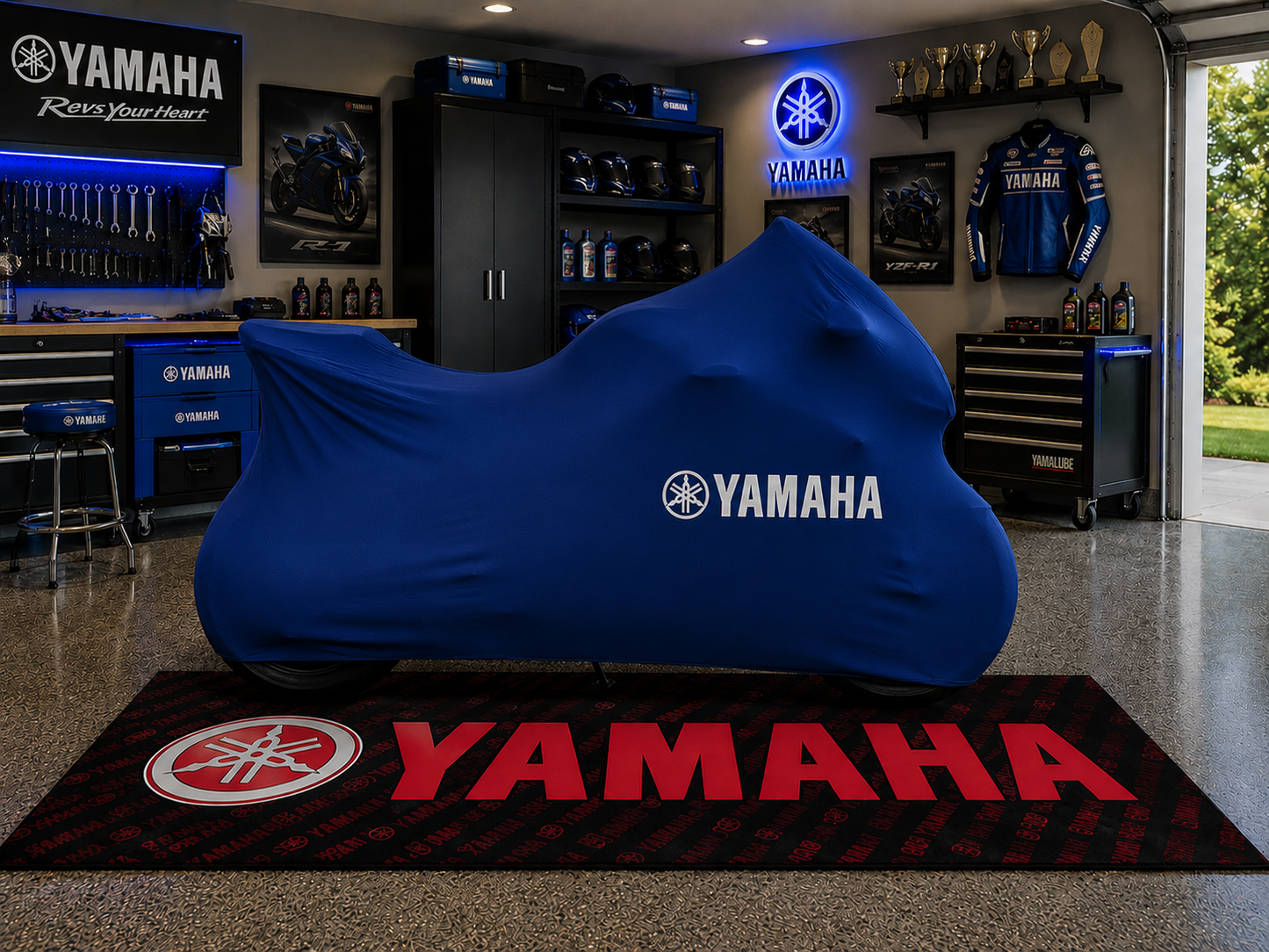 YAMAHA Motorcycle Rug & Cover BUNDLE – Choose Indoor or Outdoor Cover