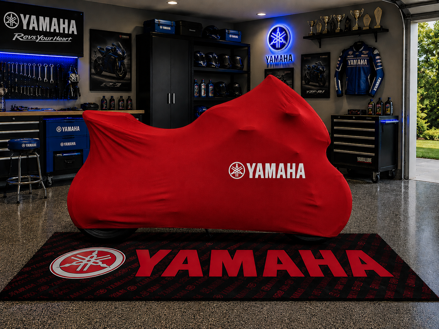 YAMAHA Motorcycle Rug & Cover BUNDLE – Choose Indoor or Outdoor Cover