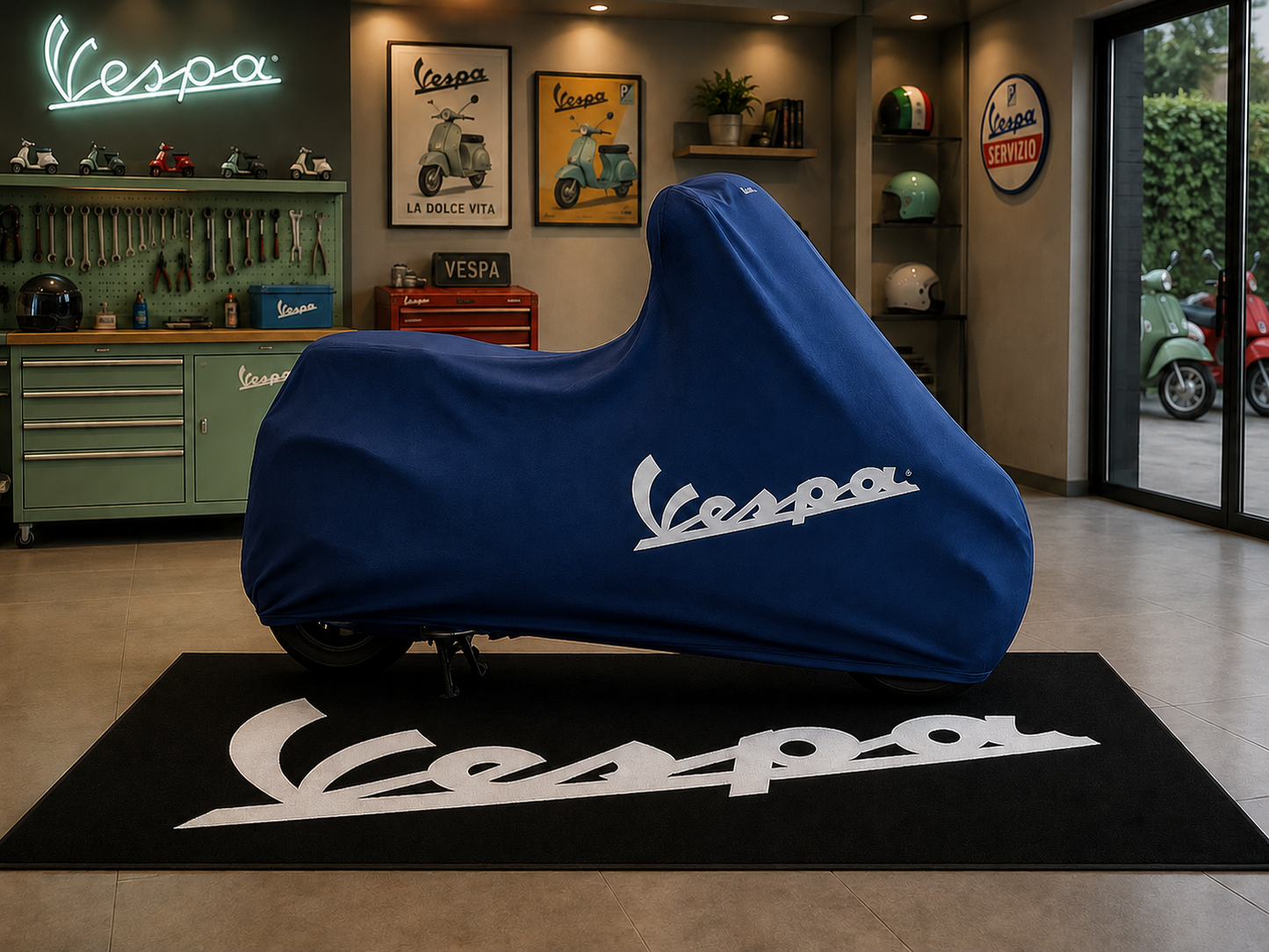 Vespa Motorcycle Rug & Cover BUNDLE – Choose Indoor or Outdoor Cover