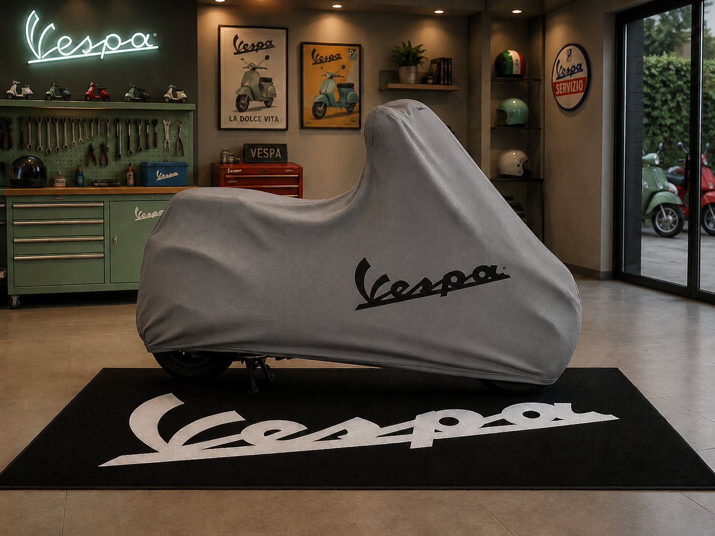 Vespa Motorcycle Rug & Cover BUNDLE – Choose Indoor or Outdoor Cover