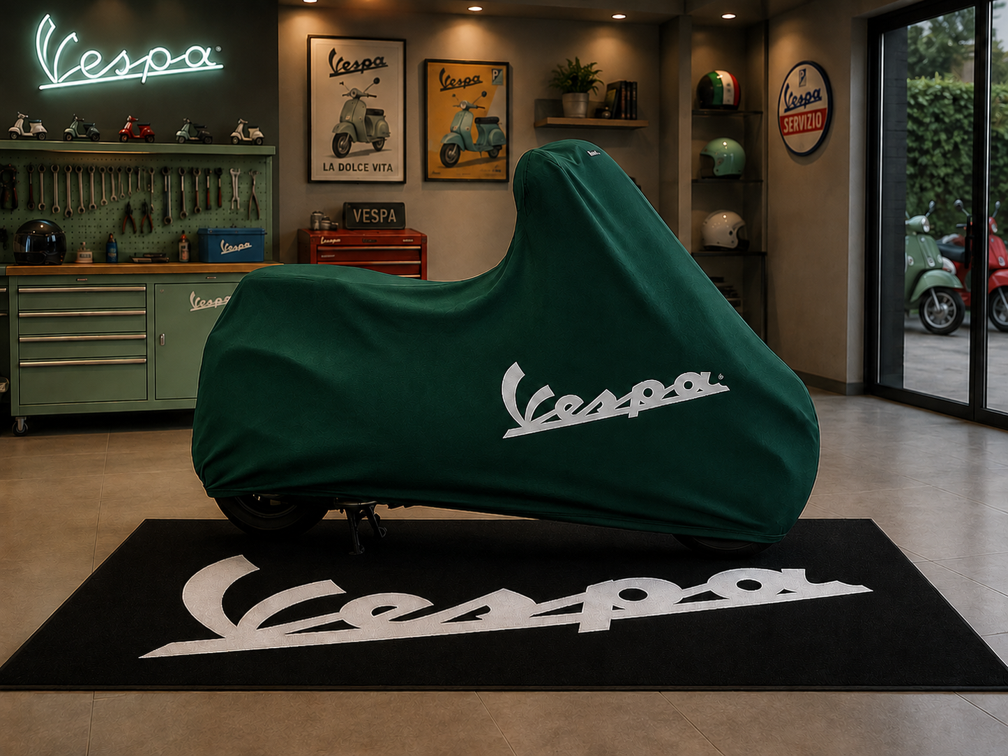 Vespa Motorcycle Rug & Cover BUNDLE – Choose Indoor or Outdoor Cover