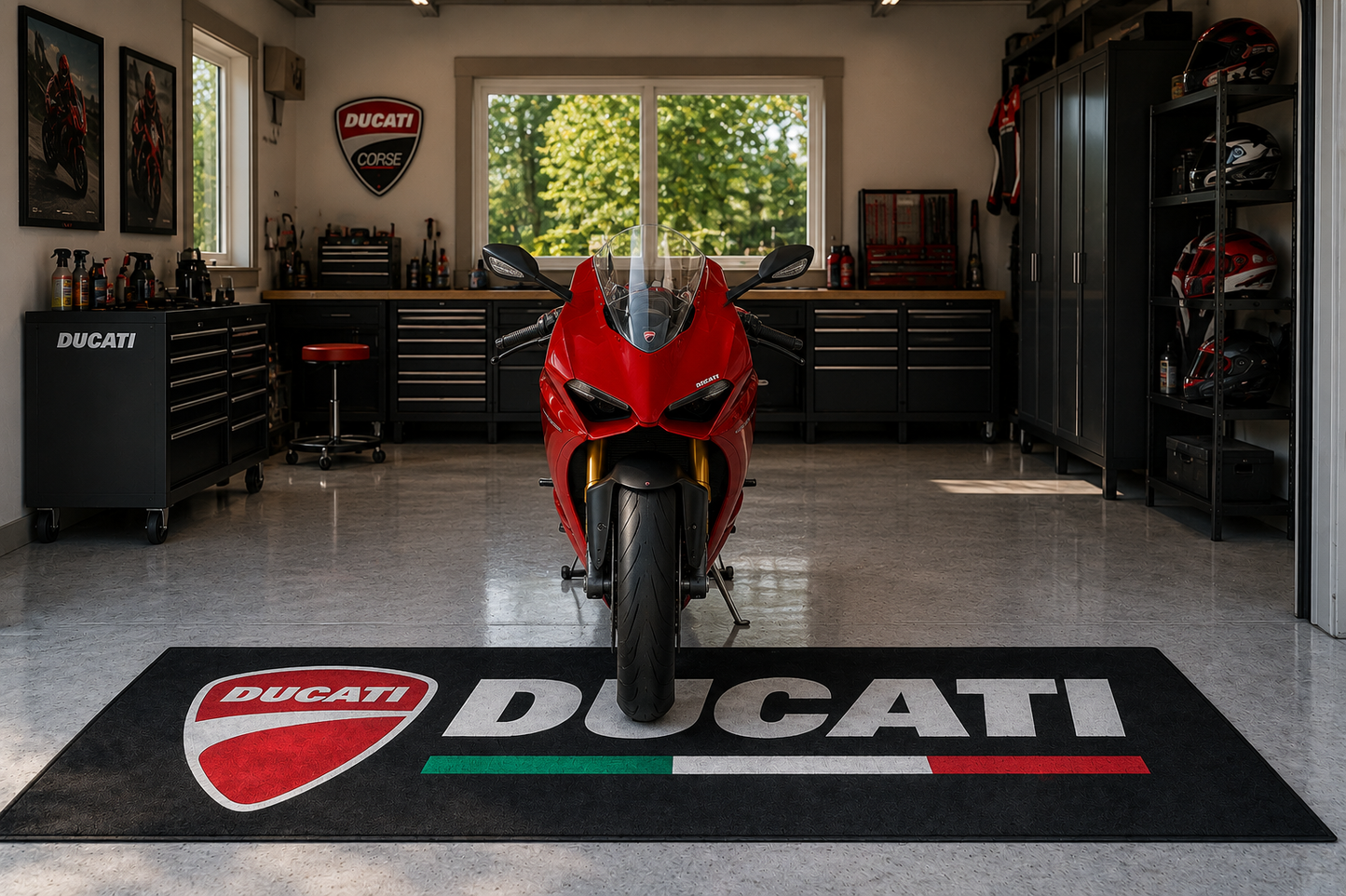 Ducati Motorcycle Garage Floor Mat 32x87 Inches Premium Showroom Rug