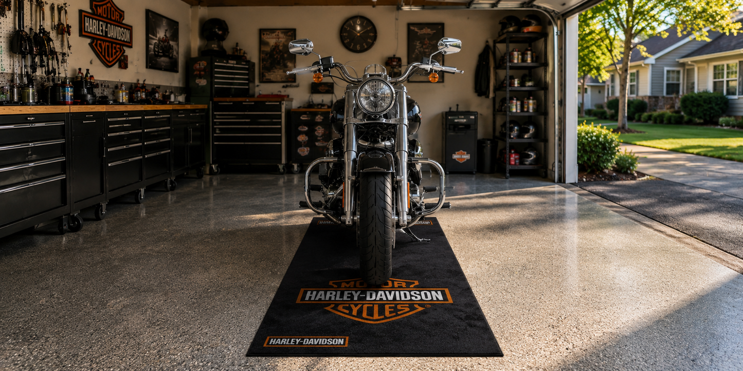 Harley Davidson Motorcycle Garage Floor Mat 32x87 Inches Premium Showroom Rug