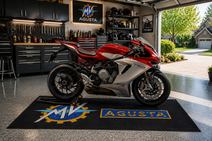 MV AGUSTA Motorcycle Garage Floor Mat 32x87 Inches Premium Showroom Rug