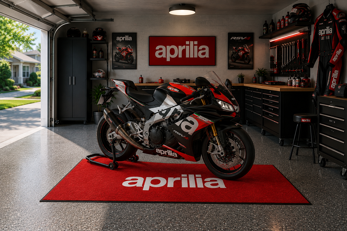 Aprilia Motorcycle Garage Floor Mat 5x7 FT (60x87 Inches) Showroom Rug