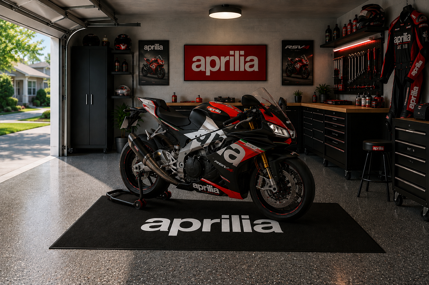 Aprilia Motorcycle Garage Floor Mat 5x7 FT (60x87 Inches) Showroom Rug