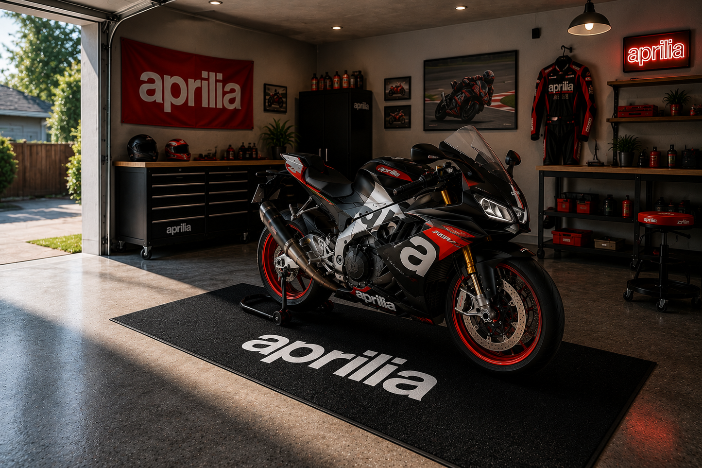 Aprilia Motorcycle Garage Floor Mat 5x7 FT (60x87 Inches) Showroom Rug