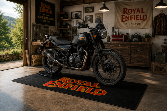 Royal Enfield Motorcycle Garage Floor Mat 32x87 Inches Premium Showroom Rug