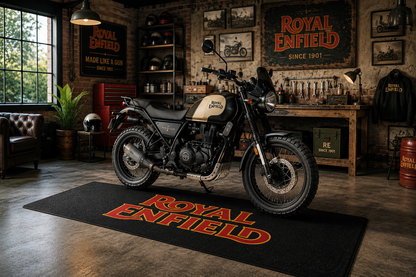 Royal Enfield Motorcycle Garage Floor Mat 32x87 Inches Premium Showroom Rug