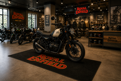 Royal Enfield Motorcycle Garage Floor Mat 32x87 Inches Premium Showroom Rug