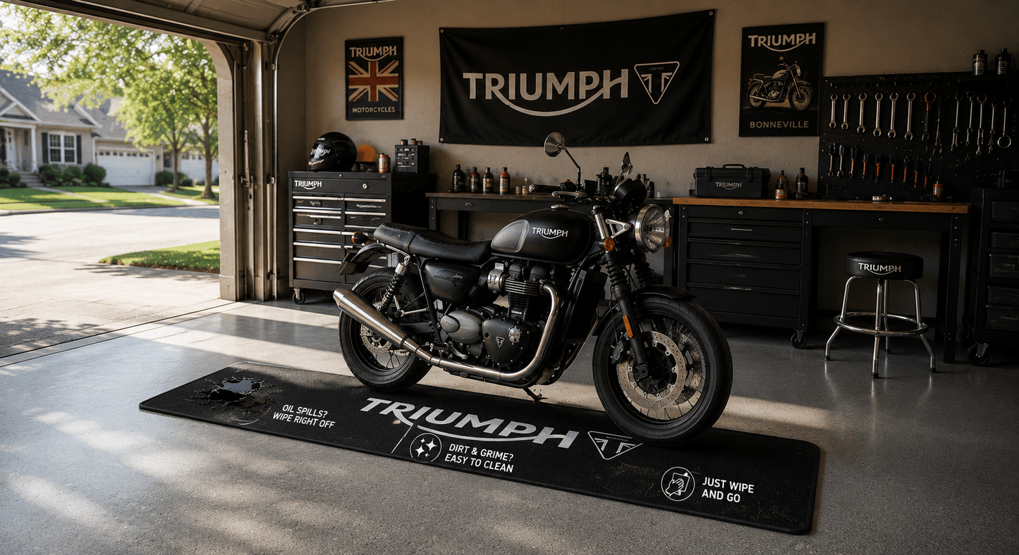 Triumph Motorcycle Garage Floor Mat 32x87 Inches Premium Showroom Rug