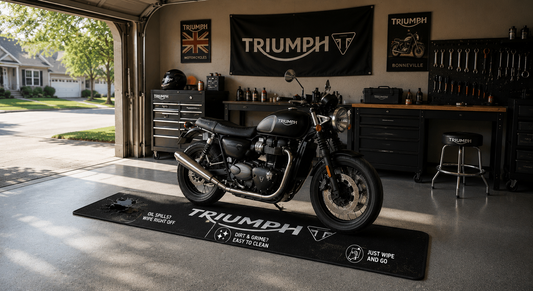 Triumph Motorcycle Garage Floor Mat 32x87 Inches Premium Showroom Rug