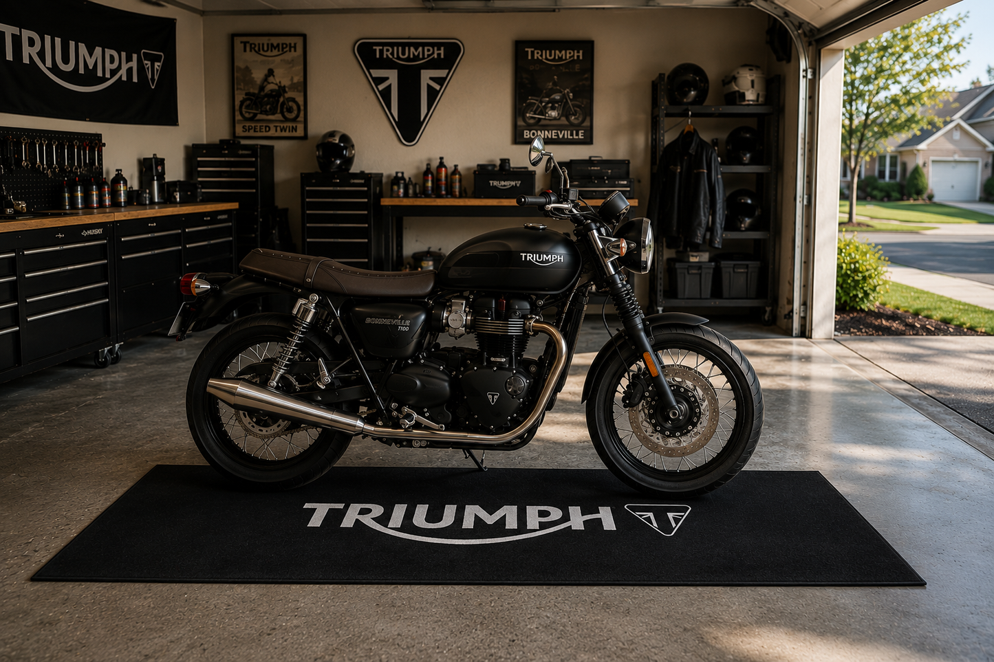Triumph Motorcycle Garage Floor Mat 32x87 Inches Premium Showroom Rug
