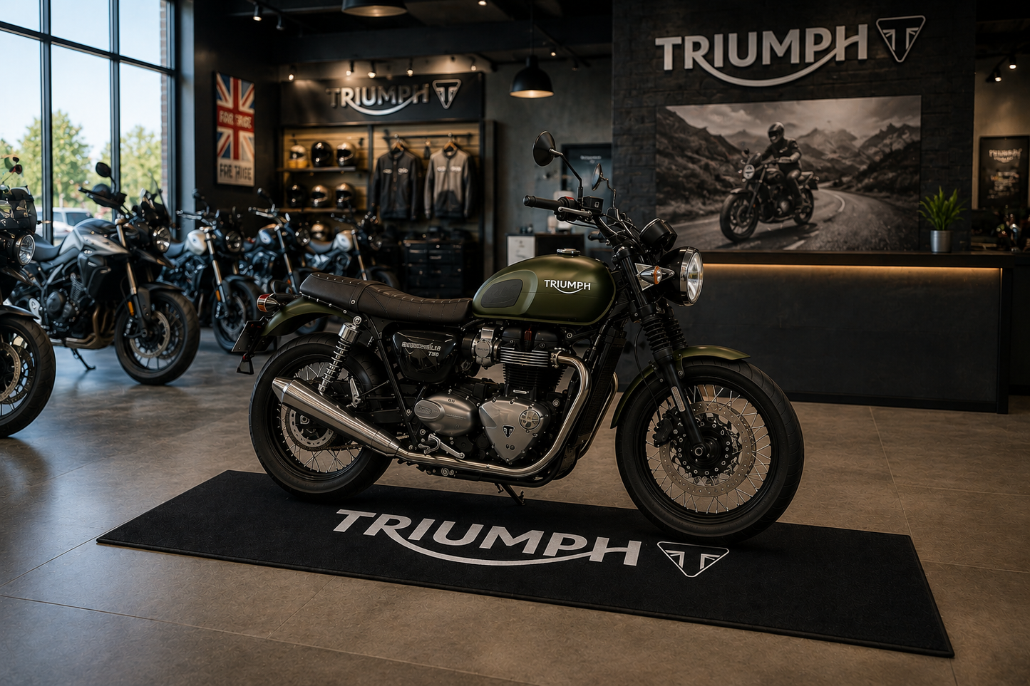 Triumph Motorcycle Garage Floor Mat 32x87 Inches Premium Showroom Rug