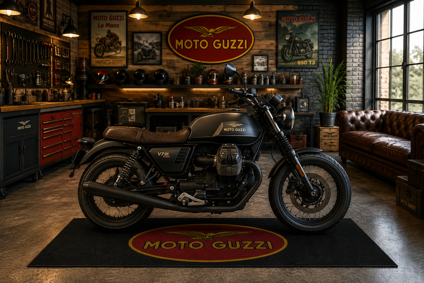 Moto Guzzi Motorcycle Garage Floor Mat 32x87 Inches Premium Showroom Rug