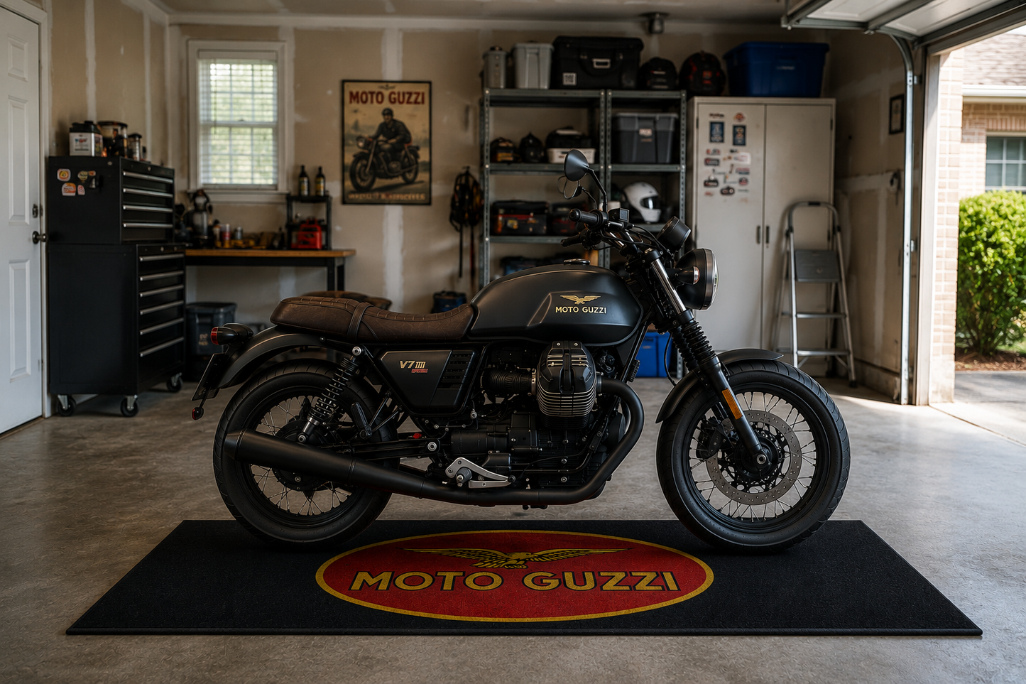 Moto Guzzi Motorcycle Garage Floor Mat 32x87 Inches Premium Showroom Rug