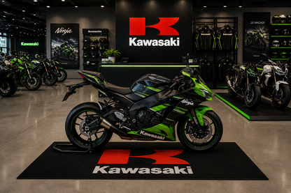 Kawasaki Motorcycle Garage Floor Mat 32x87 Inches Premium Showroom Rug