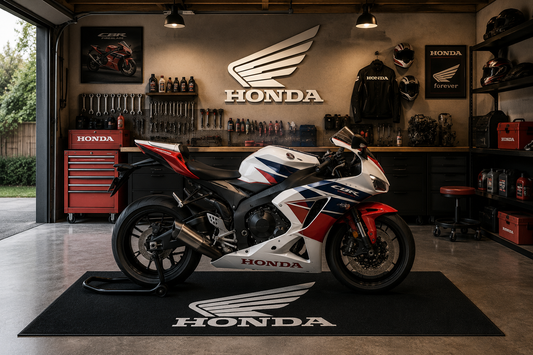 Honda Motorcycle Garage Floor Mat 32x87 Inches Premium Showroom Rug