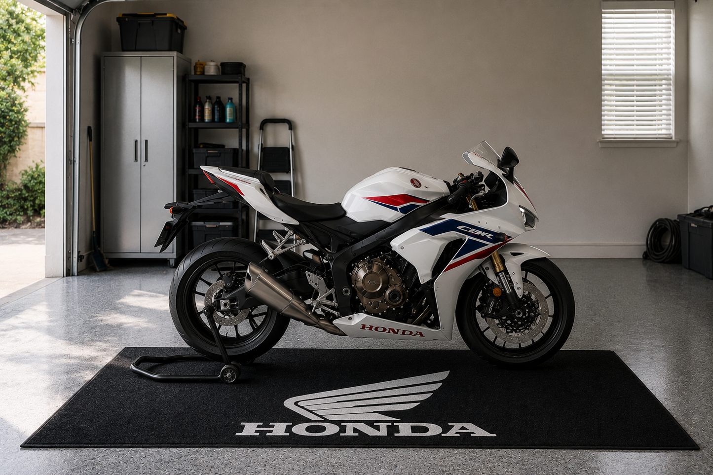 Honda Motorcycle Garage Floor Mat 32x87 Inches Premium Showroom Rug