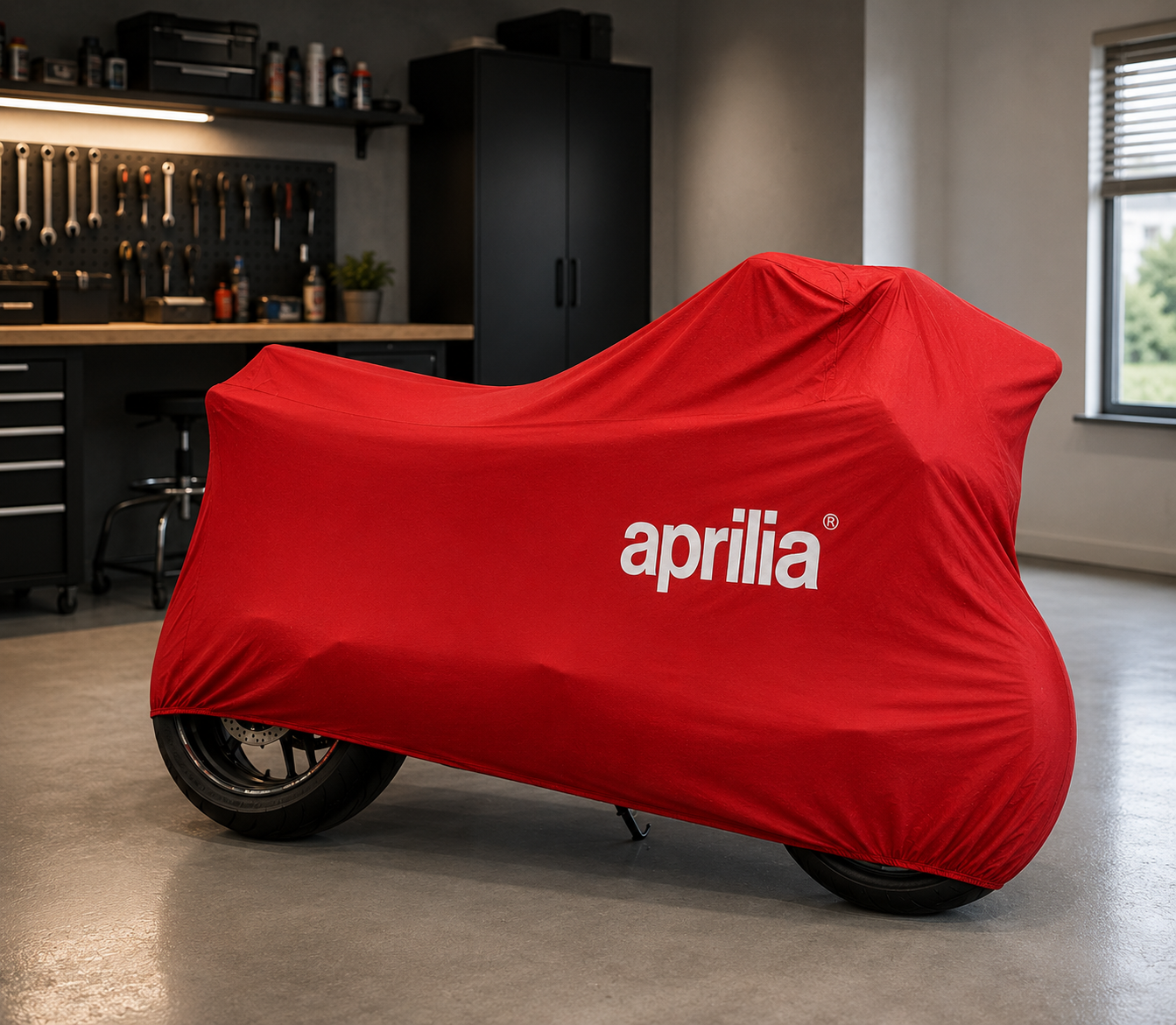 Aprilia Premium Indoor Motorcycle Cover – Soft Breathable Stretch Fabric Garage Dust Protection