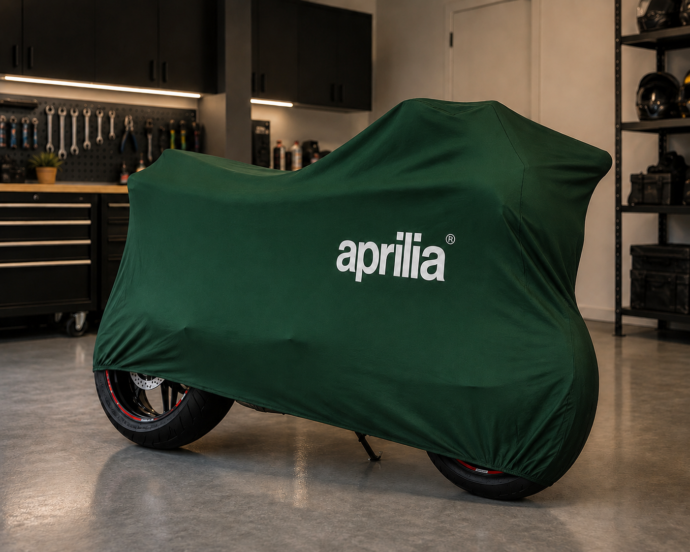 Aprilia Premium Indoor Motorcycle Cover – Soft Breathable Stretch Fabric Garage Dust Protection