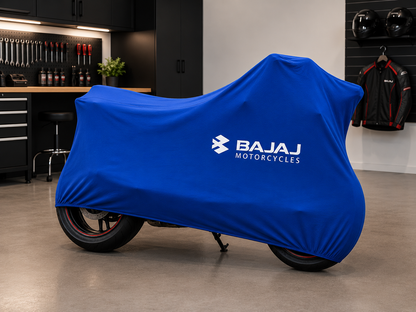 Bajaj Premium Indoor Motorcycle Cover – Soft Breathable Stretch Fabric Garage Dust Protection
