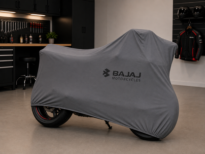 Bajaj Premium Indoor Motorcycle Cover – Soft Breathable Stretch Fabric Garage Dust Protection