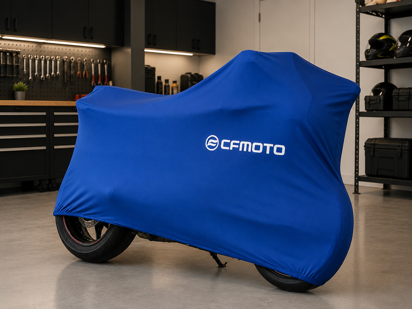 CFMOTO Premium Indoor Motorcycle Cover – Soft Breathable Stretch Fabric Garage Dust Protection