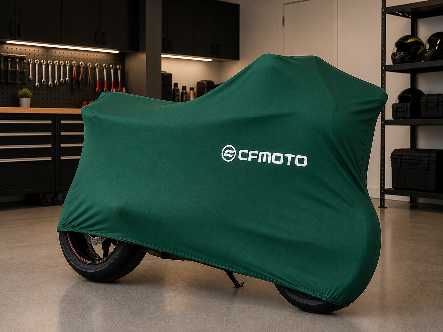 CFMOTO Premium Indoor Motorcycle Cover – Soft Breathable Stretch Fabric Garage Dust Protection