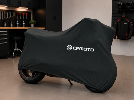 CFMOTO Premium Indoor Motorcycle Cover – Soft Breathable Stretch Fabric Garage Dust Protection